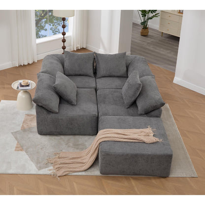 Divano componibile modulare a 5 pezzi, divano letto trasformabile con pouf e cuscini per soggiorno