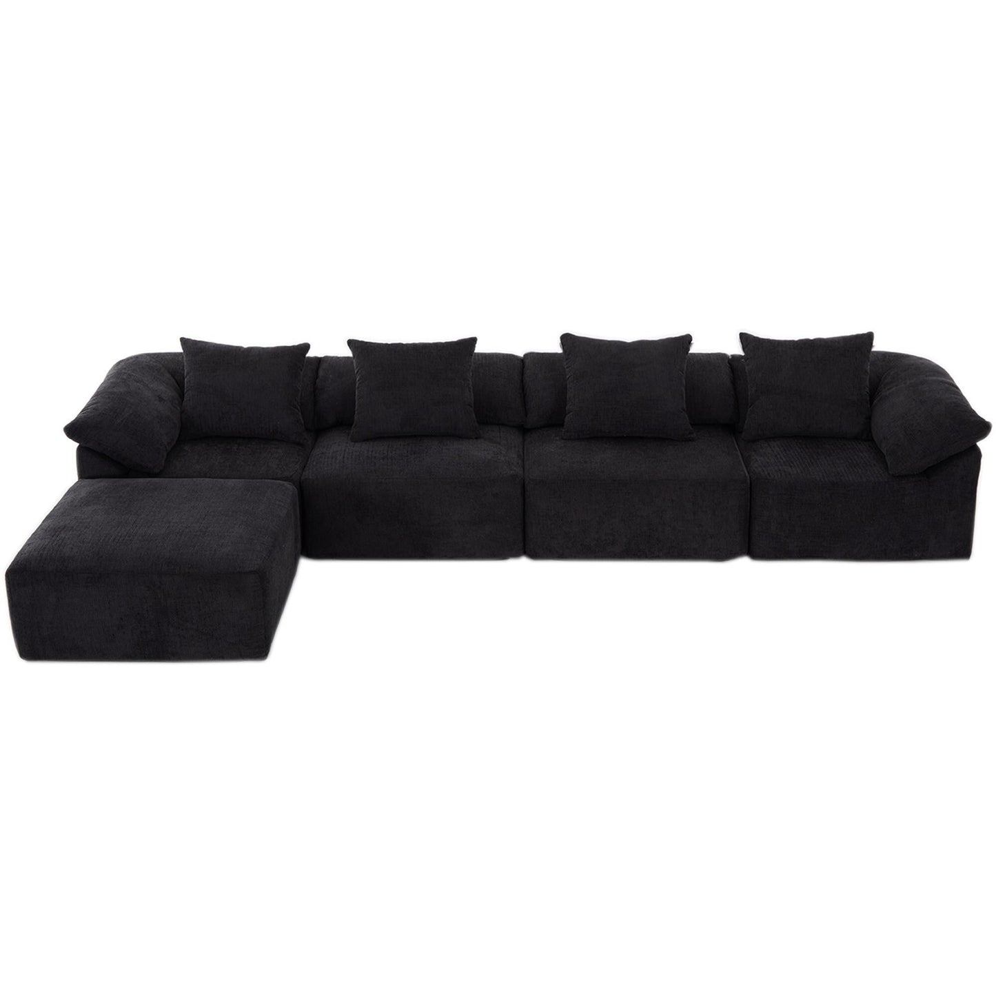 Divano componibile modulare a 5 pezzi, divano letto trasformabile con pouf e cuscini per soggiorno