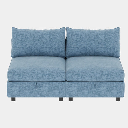 Divano componibile modulare in tessuto senza braccioli, con seduta trasformabile e spazio nascosto per il soggiorno