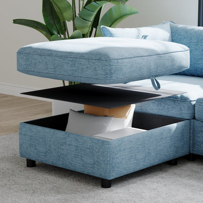 Divano componibile modulare in tessuto senza braccioli, con seduta trasformabile e spazio nascosto per il soggiorno