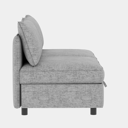 Divano componibile modulare in tessuto senza braccioli, con seduta trasformabile e spazio nascosto per il soggiorno