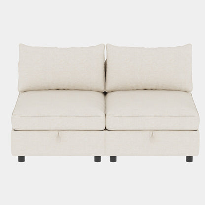 Divano componibile modulare in tessuto senza braccioli, con seduta trasformabile e spazio nascosto per il soggiorno
