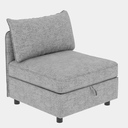 Divano componibile modulare in tessuto senza braccioli, con seduta trasformabile e spazio nascosto per il soggiorno