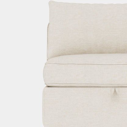 Divano componibile modulare in tessuto senza braccioli, con seduta trasformabile e spazio nascosto per il soggiorno