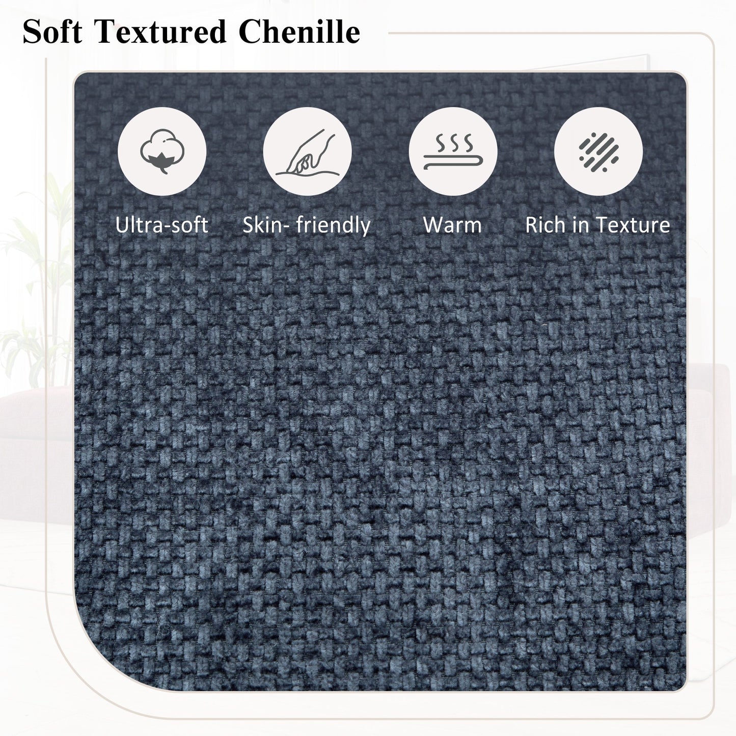 Divano componibile modulare Chenille Cloud con cuscini a doppio strato, contenitore laterale e cuscini coordinati per il soggiorno