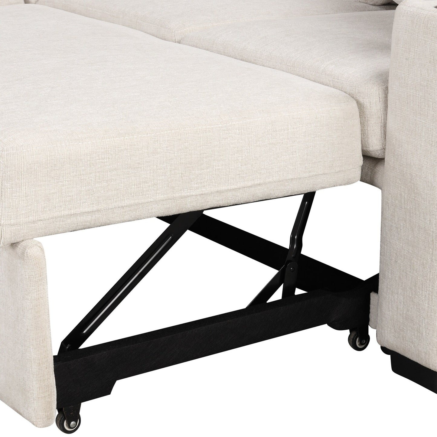 Divano letto modulare estraibile in ciniglia con pouf contenitore mobile e porte USB per soggiorno