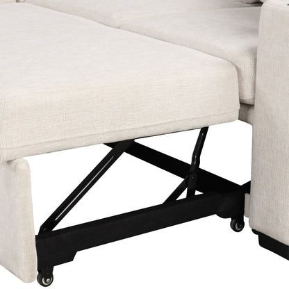 Divano letto modulare estraibile in ciniglia con pouf contenitore mobile e porte USB per soggiorno