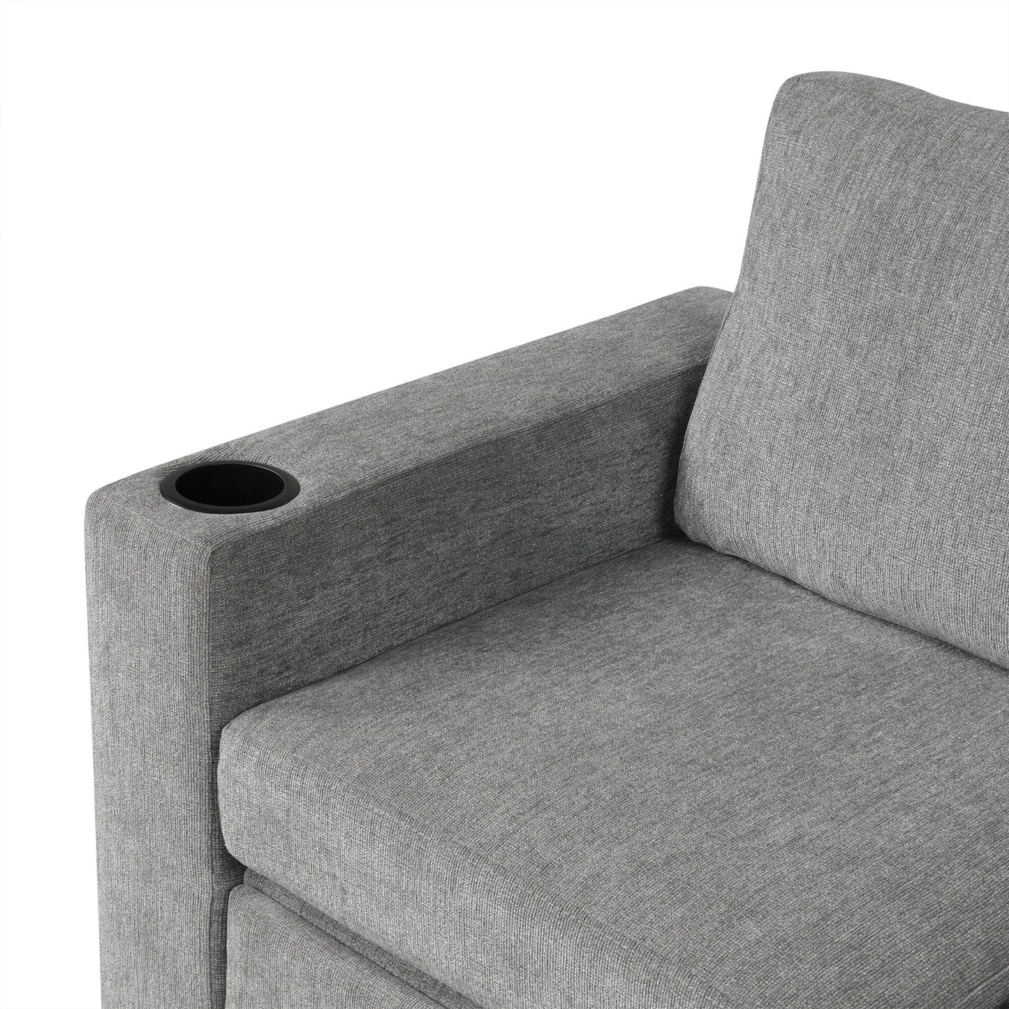 Divano letto modulare estraibile in ciniglia con pouf contenitore mobile e porte USB per soggiorno