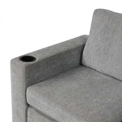 Divano letto modulare estraibile in ciniglia con pouf contenitore mobile e porte USB per soggiorno