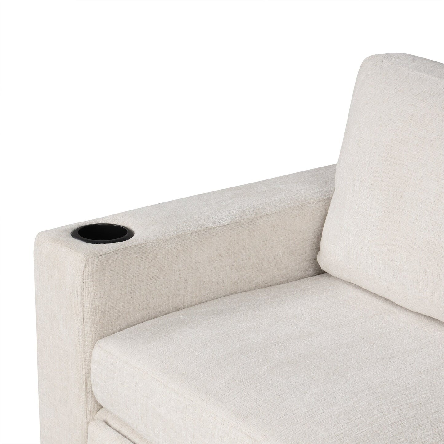 Divano letto modulare estraibile in ciniglia con pouf contenitore mobile e porte USB per soggiorno