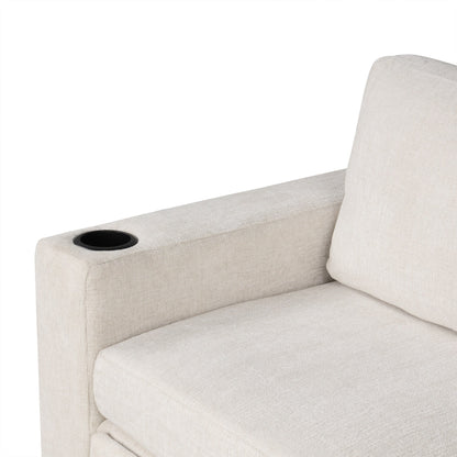 Divano letto modulare estraibile in ciniglia con pouf contenitore mobile e porte USB per soggiorno