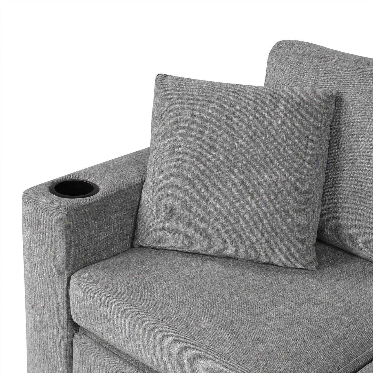 Divano letto modulare estraibile in ciniglia con pouf contenitore mobile e porte USB per soggiorno