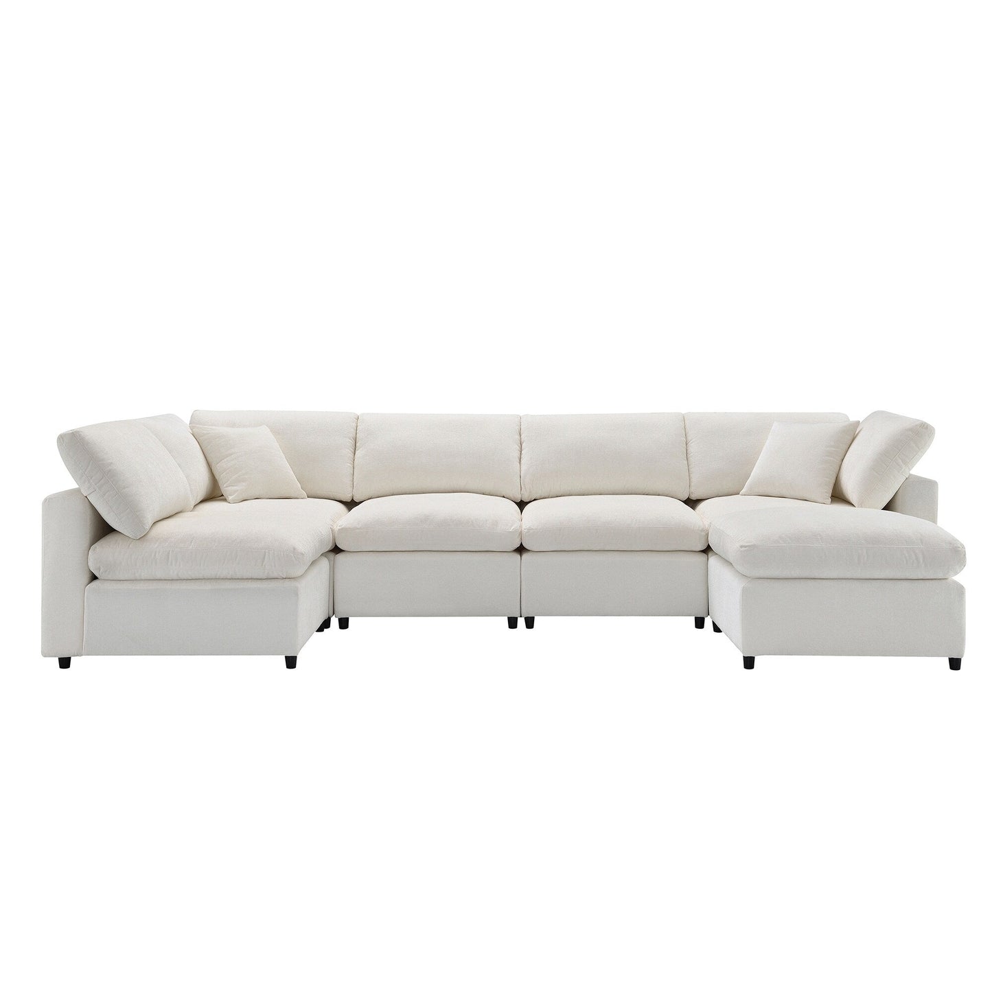 Divano letto modulare Cloud, set di divani componibili in ciniglia con pouf, combinazione libera, divano letto trasformabile a forma di U