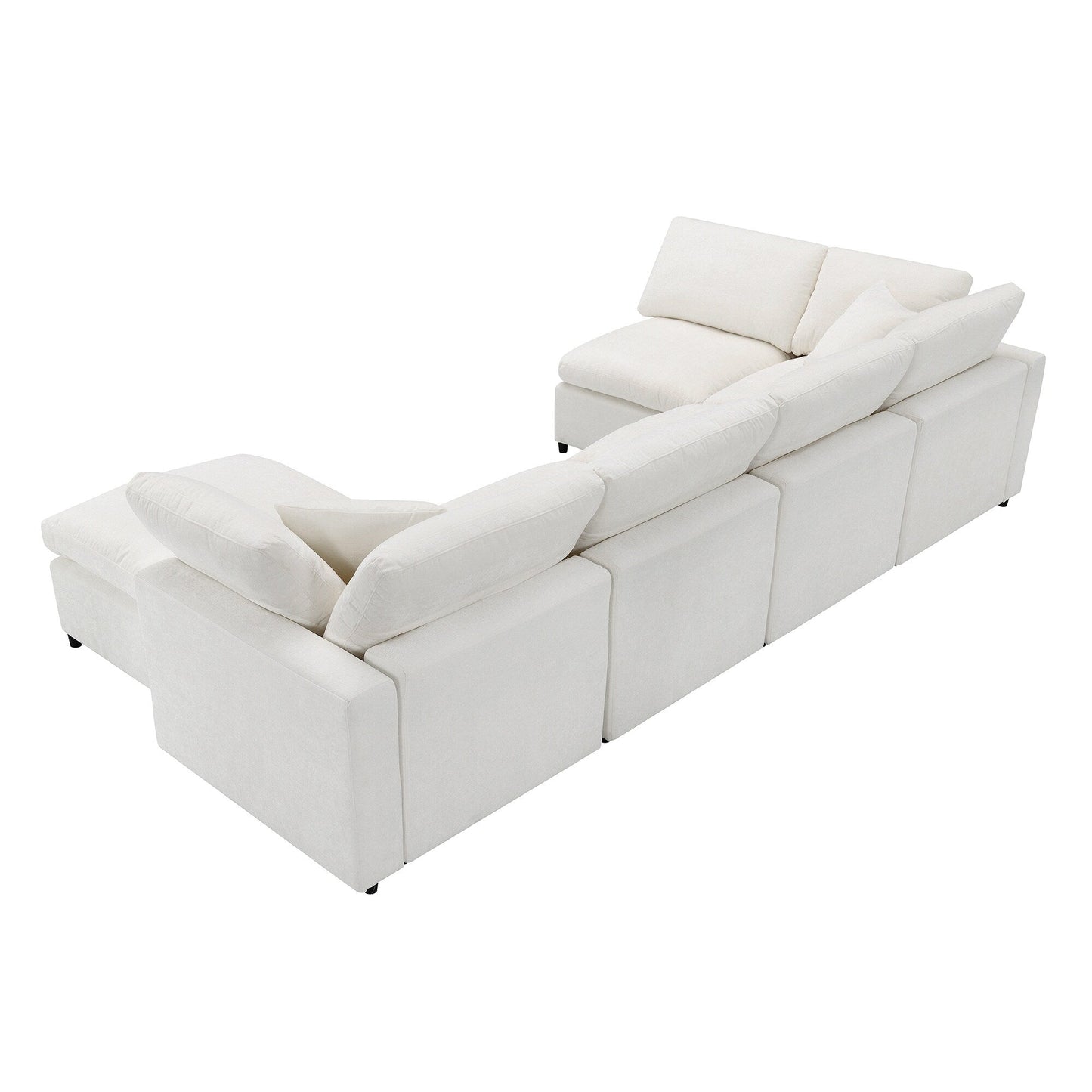 Divano letto modulare Cloud, set di divani componibili in ciniglia con pouf, combinazione libera, divano letto trasformabile a forma di U