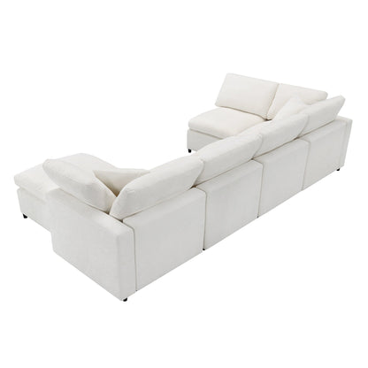 Divano letto modulare Cloud, set di divani componibili in ciniglia con pouf, combinazione libera, divano letto trasformabile a forma di U
