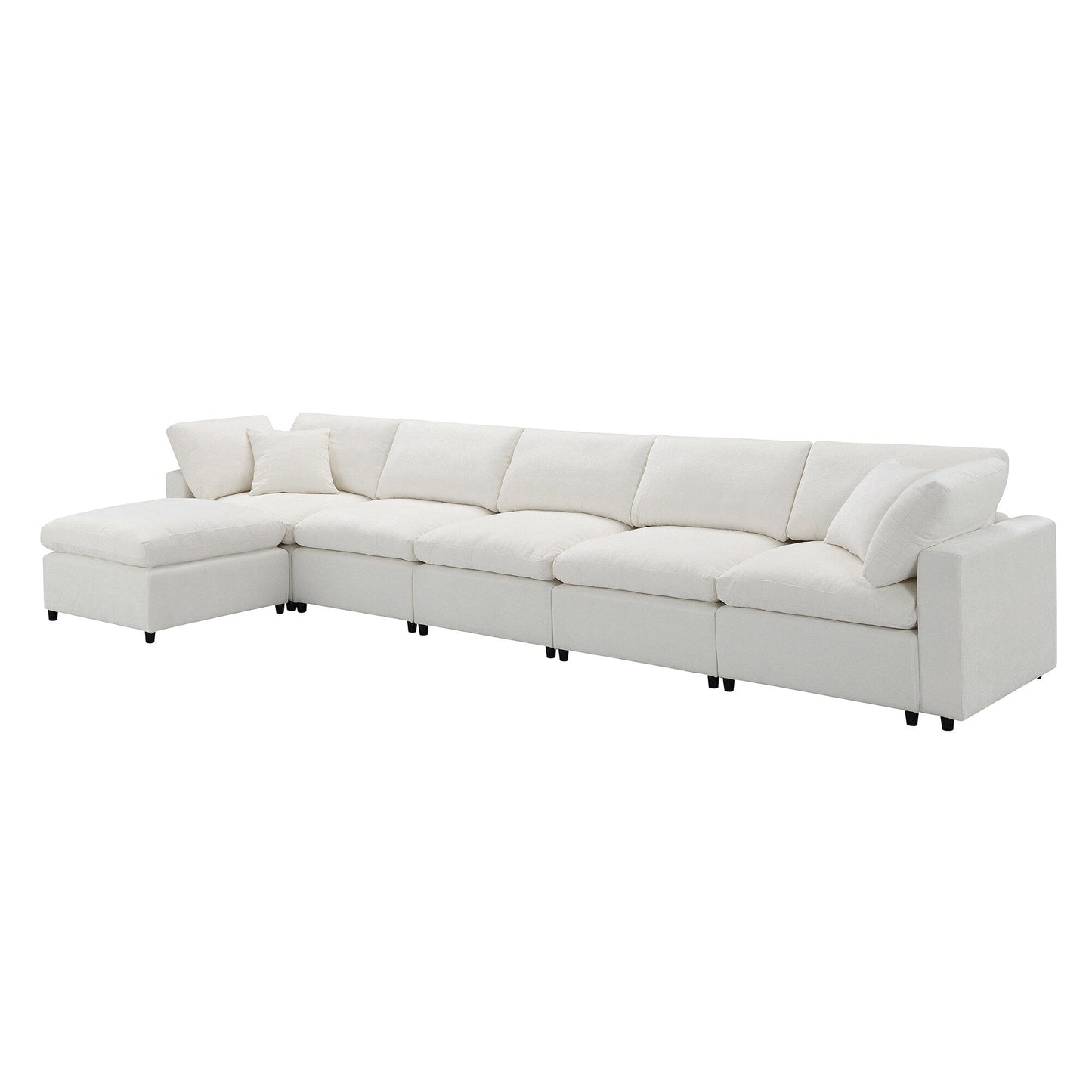 Divano letto modulare Cloud, set di divani componibili in ciniglia con pouf, combinazione libera, divano letto trasformabile a forma di U