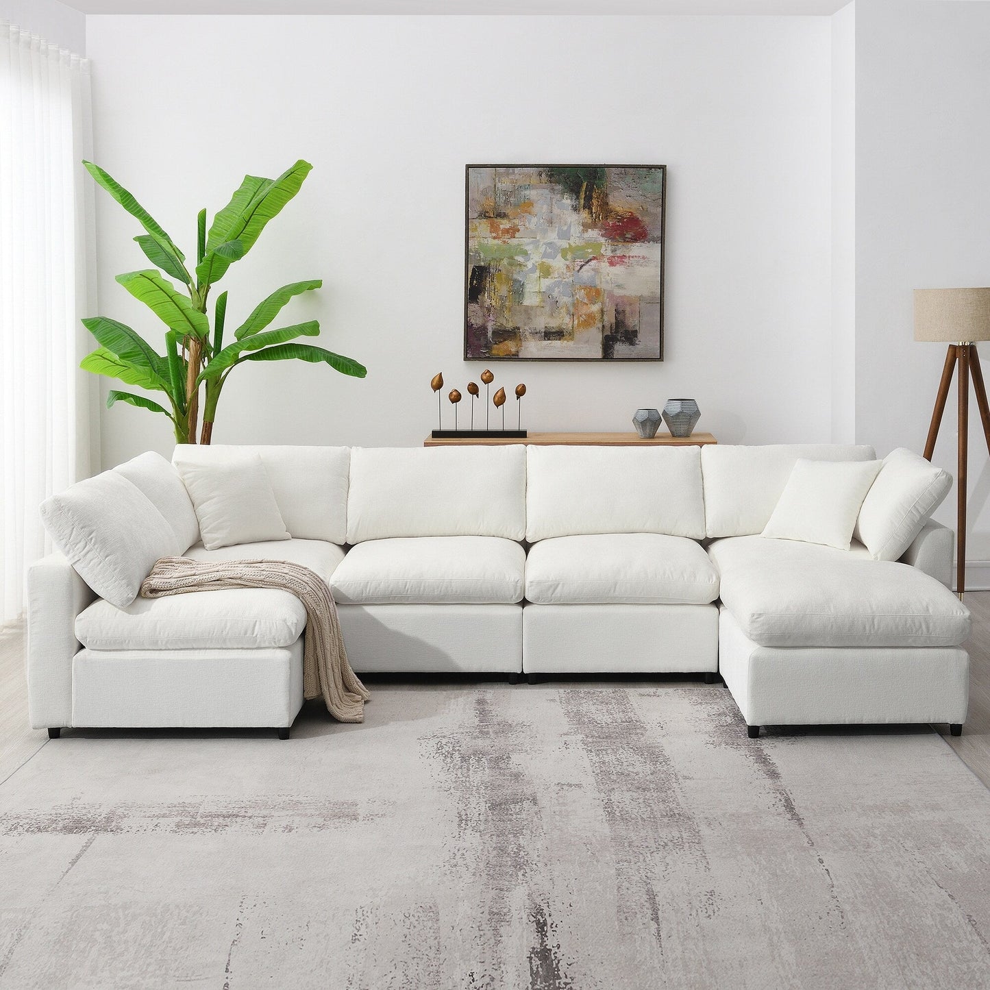 Divano letto modulare Cloud, set di divani componibili in ciniglia con pouf, combinazione libera, divano letto trasformabile a forma di U