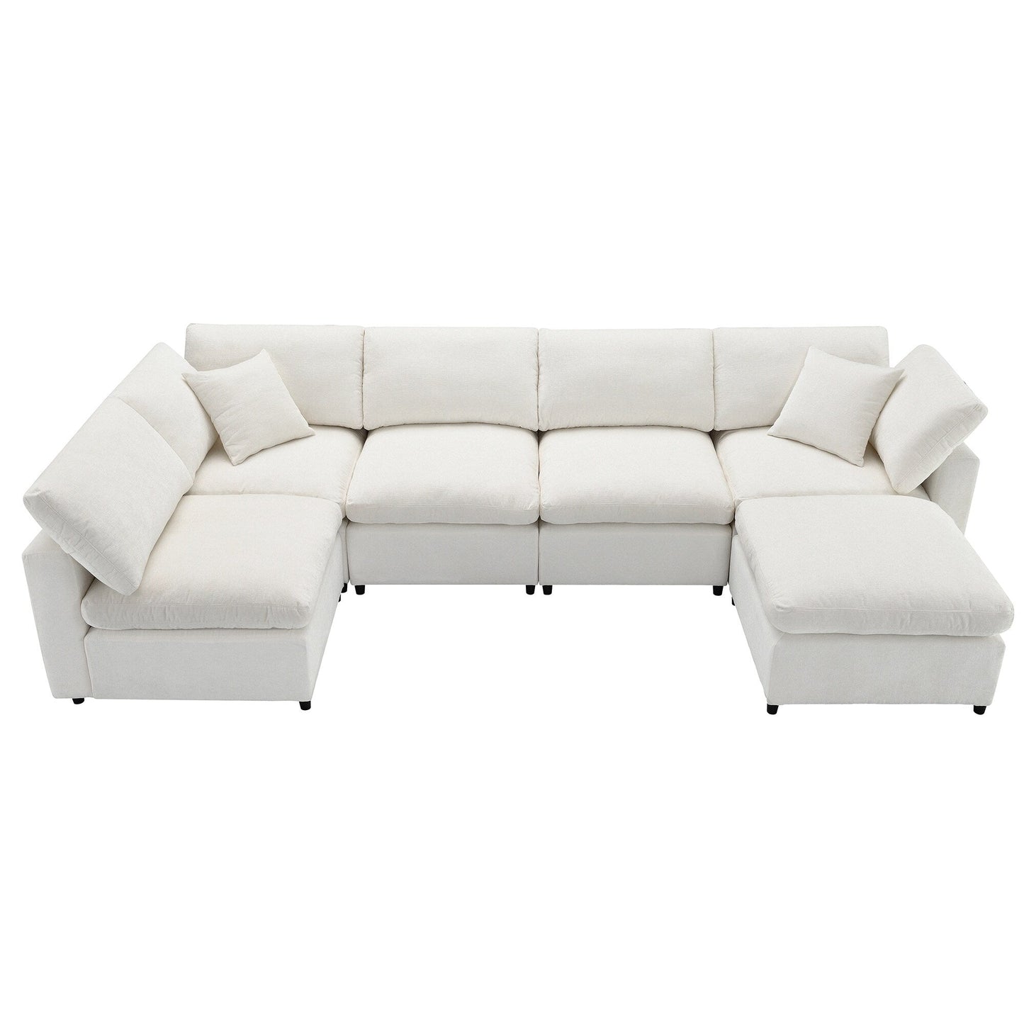 Divano letto modulare Cloud, set di divani componibili in ciniglia con pouf, combinazione libera, divano letto trasformabile a forma di U