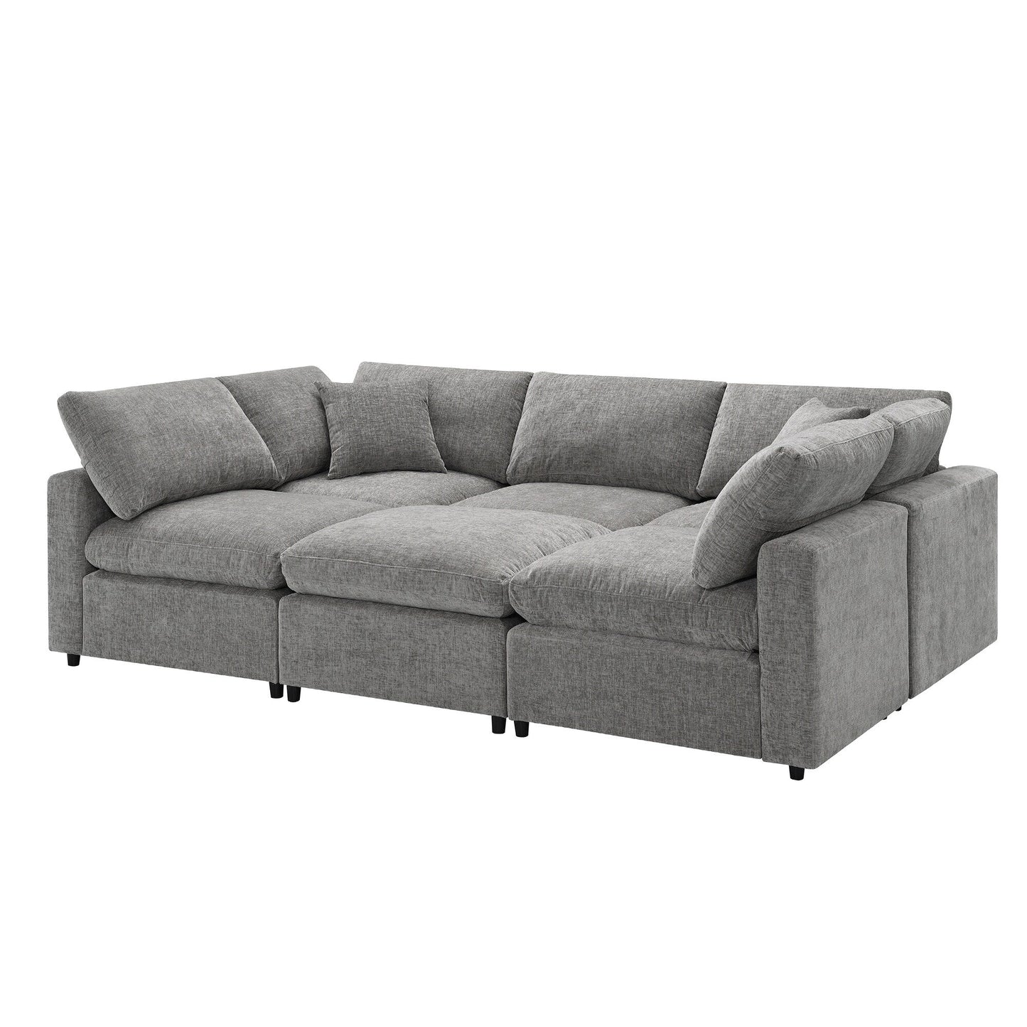 Divano letto modulare Cloud, set di divani componibili in ciniglia con pouf, combinazione libera, divano letto trasformabile a forma di U