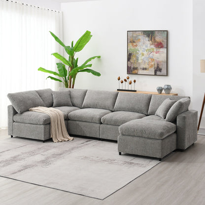 Divano letto modulare Cloud, set di divani componibili in ciniglia con pouf, combinazione libera, divano letto trasformabile a forma di U