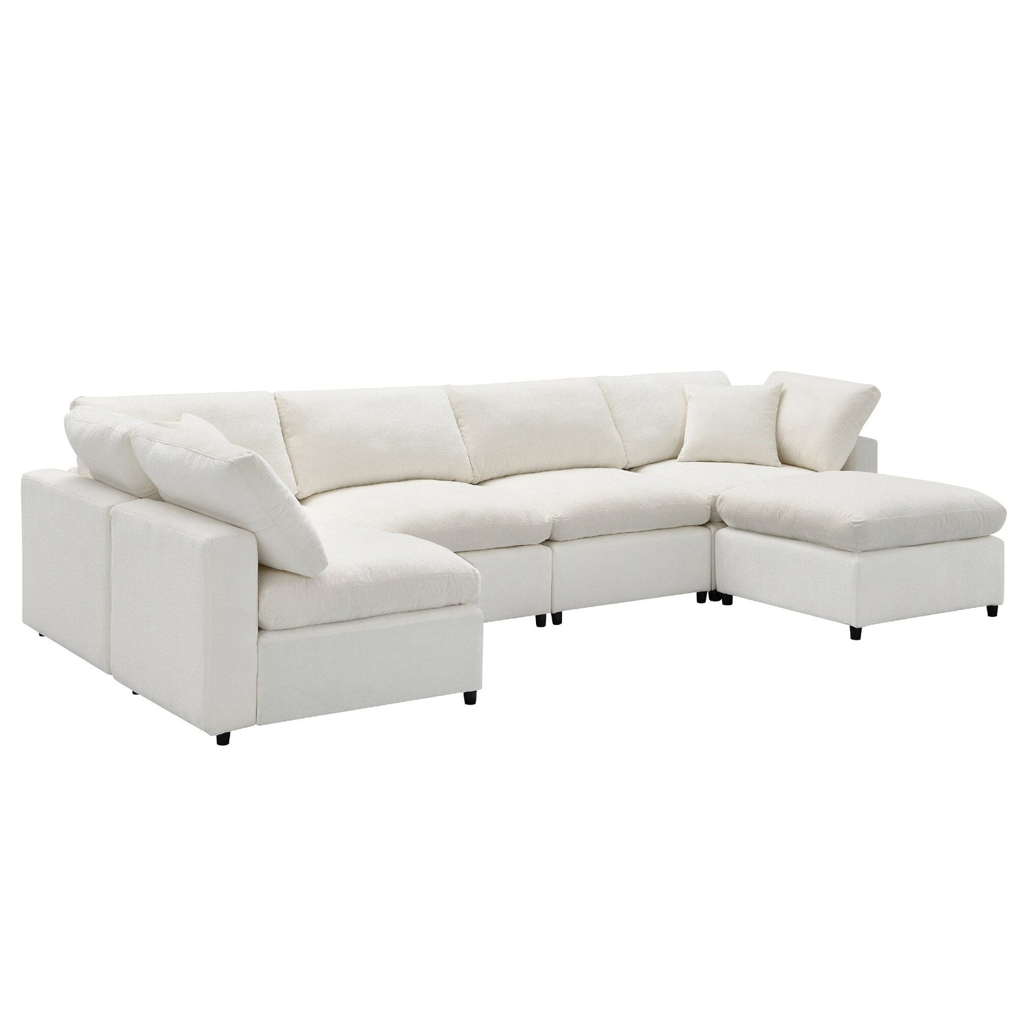 Divano letto modulare Cloud, set di divani componibili in ciniglia con pouf, combinazione libera, divano letto trasformabile a forma di U