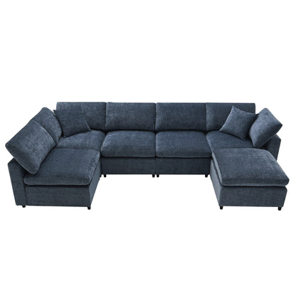 Divano letto modulare Cloud, set di divani componibili in ciniglia con pouf, combinazione libera, divano letto trasformabile a forma di U