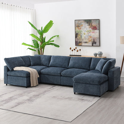 Divano letto modulare Cloud, set di divani componibili in ciniglia con pouf, combinazione libera, divano letto trasformabile a forma di U