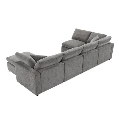 Divano letto modulare Cloud, set di divani componibili in ciniglia con pouf, combinazione libera, divano letto trasformabile a forma di U