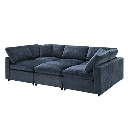 Divano letto modulare Cloud, set di divani componibili in ciniglia con pouf, combinazione libera, divano letto trasformabile a forma di U