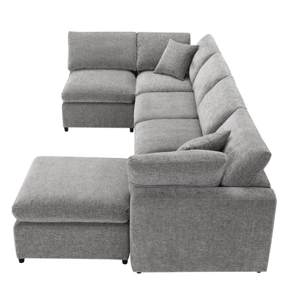 Divano letto modulare Cloud, set di divani componibili in ciniglia con pouf, combinazione libera, divano letto trasformabile a forma di U