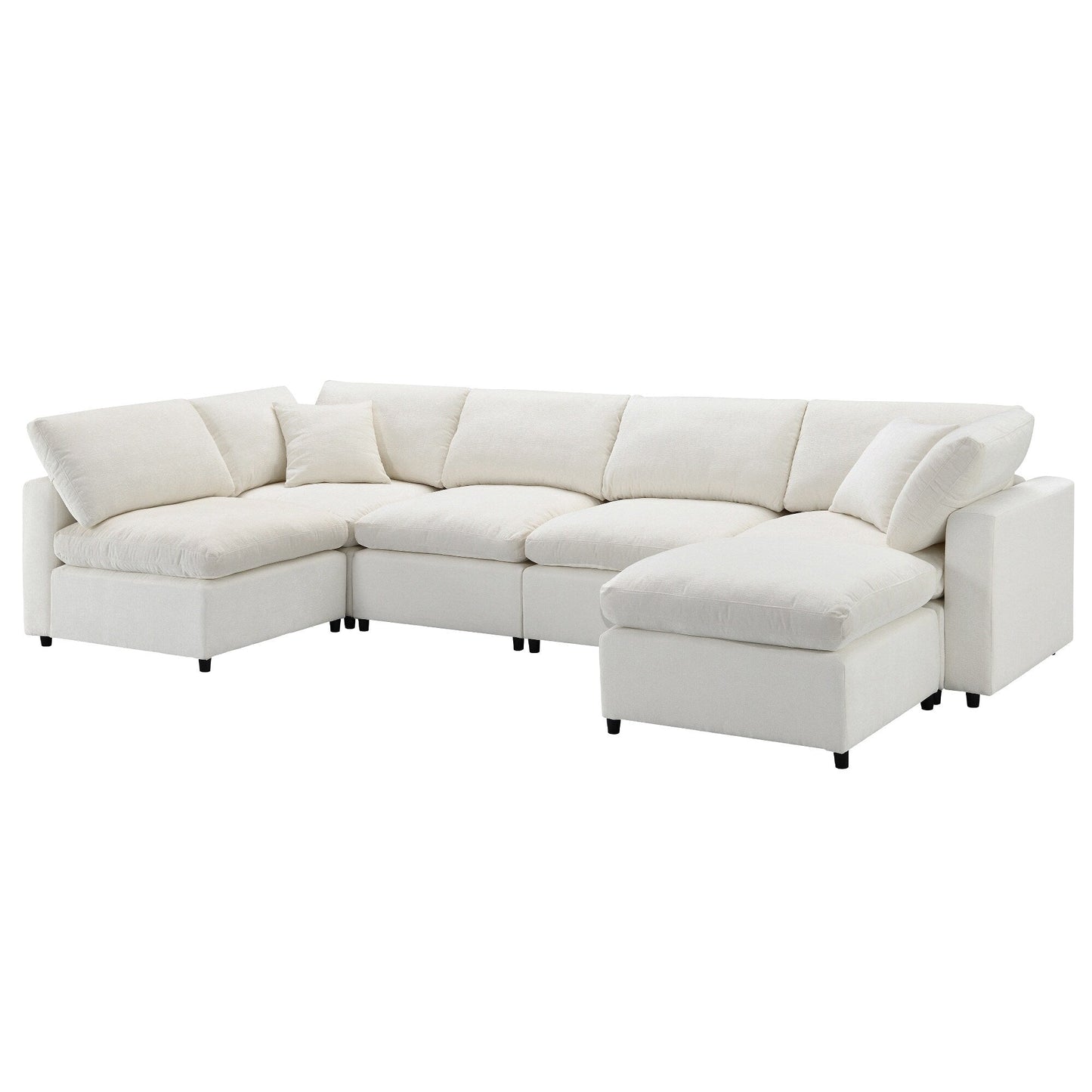 Divano letto modulare Cloud, set di divani componibili in ciniglia con pouf, combinazione libera, divano letto trasformabile a forma di U