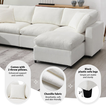 Divano letto modulare Cloud, set di divani componibili in ciniglia con pouf, combinazione libera, divano letto trasformabile a forma di U
