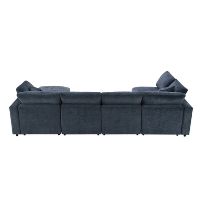 Divano letto modulare Cloud, set di divani componibili in ciniglia con pouf, combinazione libera, divano letto trasformabile a forma di U