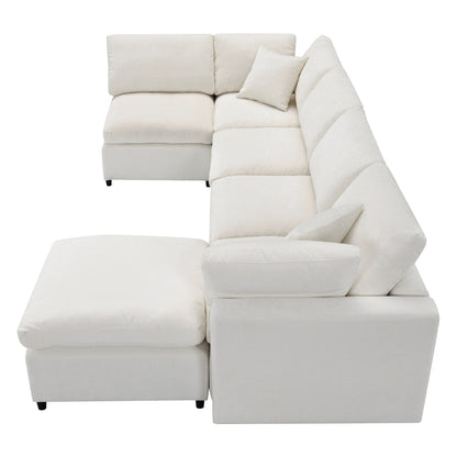 Divano letto modulare Cloud, set di divani componibili in ciniglia con pouf, combinazione libera, divano letto trasformabile a forma di U