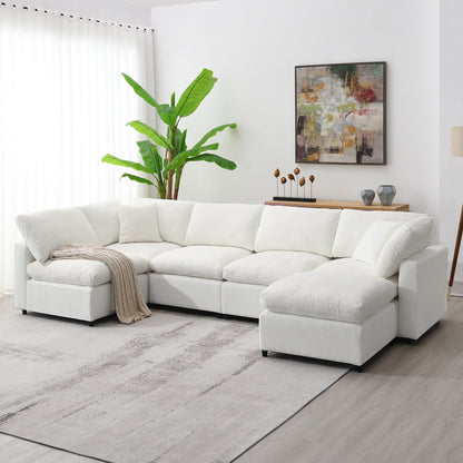 Divano letto modulare Cloud, set di divani componibili in ciniglia con pouf, combinazione libera, divano letto trasformabile a forma di U
