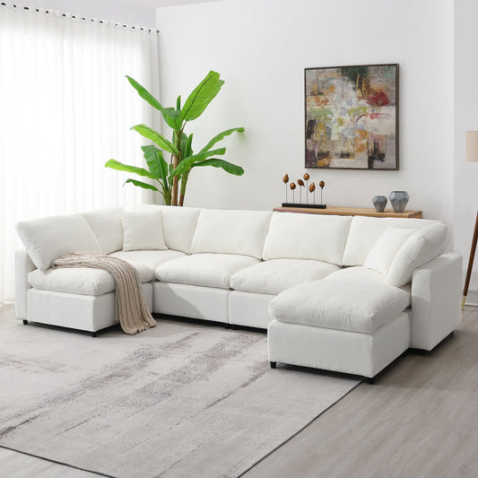 Divano letto modulare Cloud, set di divani componibili in ciniglia con pouf, combinazione libera, divano letto trasformabile a forma di U
