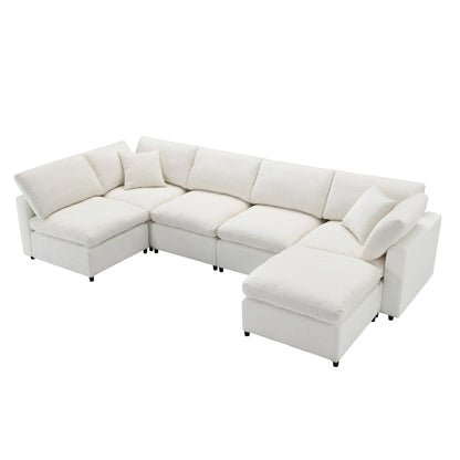 Divano letto modulare Cloud, set di divani componibili in ciniglia con pouf, combinazione libera, divano letto trasformabile a forma di U
