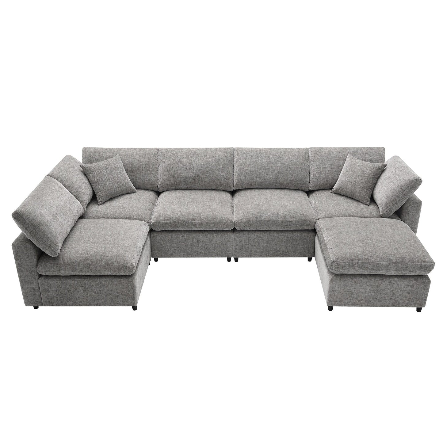 Divano letto modulare Cloud, set di divani componibili in ciniglia con pouf, combinazione libera, divano letto trasformabile a forma di U