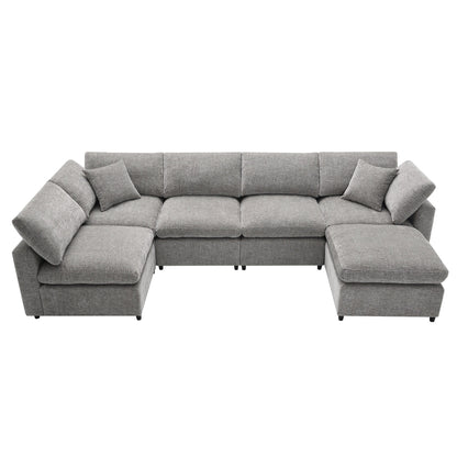 Divano letto modulare Cloud, set di divani componibili in ciniglia con pouf, combinazione libera, divano letto trasformabile a forma di U