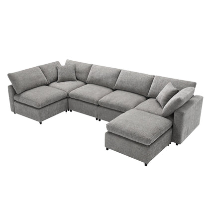 Divano letto modulare Cloud, set di divani componibili in ciniglia con pouf, combinazione libera, divano letto trasformabile a forma di U