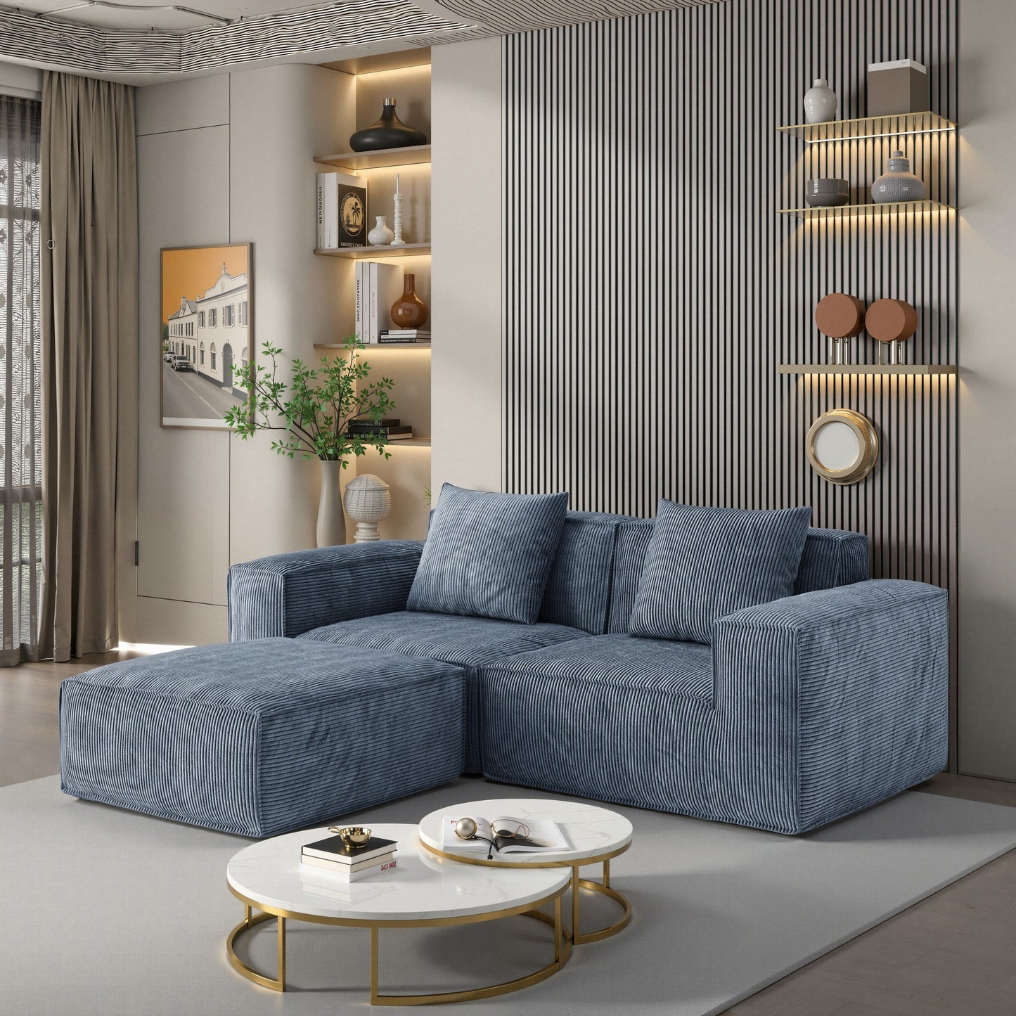 Divano letto modulare convertibile a 2 posti in velluto a coste grigio