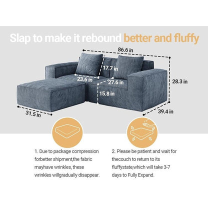 Divano letto modulare convertibile a 2 posti in velluto a coste grigio