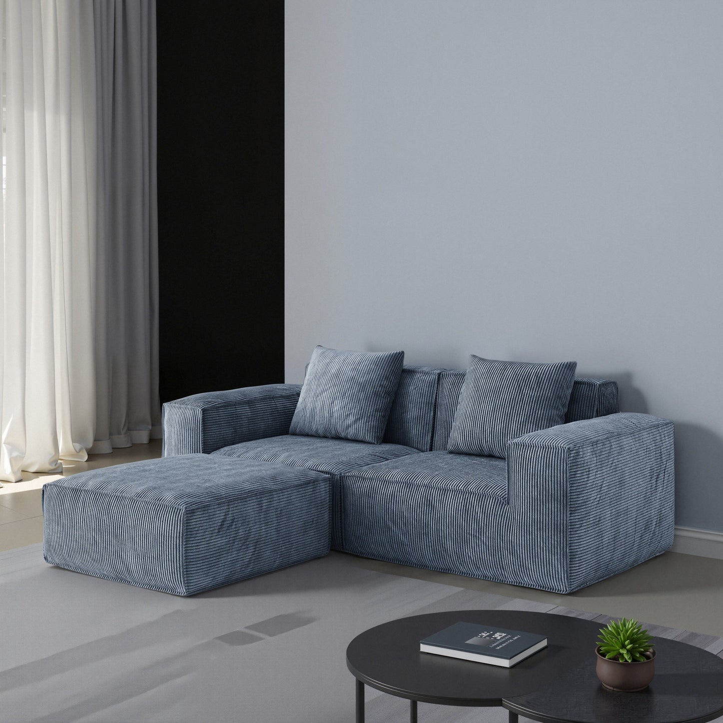 Divano letto modulare convertibile a 2 posti in velluto a coste grigio