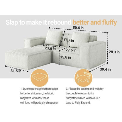 Divano letto componibile 2 posti con poggiapiedi in velluto bianco nuvola