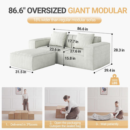 Divano letto componibile 2 posti con poggiapiedi in velluto bianco nuvola