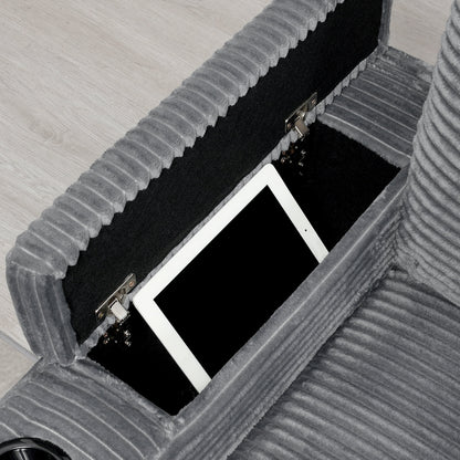 Divano componibile modulare a L in velluto a coste con braccioli portaoggetti, porte USB e portabicchieri per soggiorno e appartamento