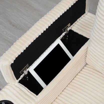 Divano componibile modulare a L in velluto a coste con braccioli portaoggetti, porte USB e portabicchieri per soggiorno e appartamento