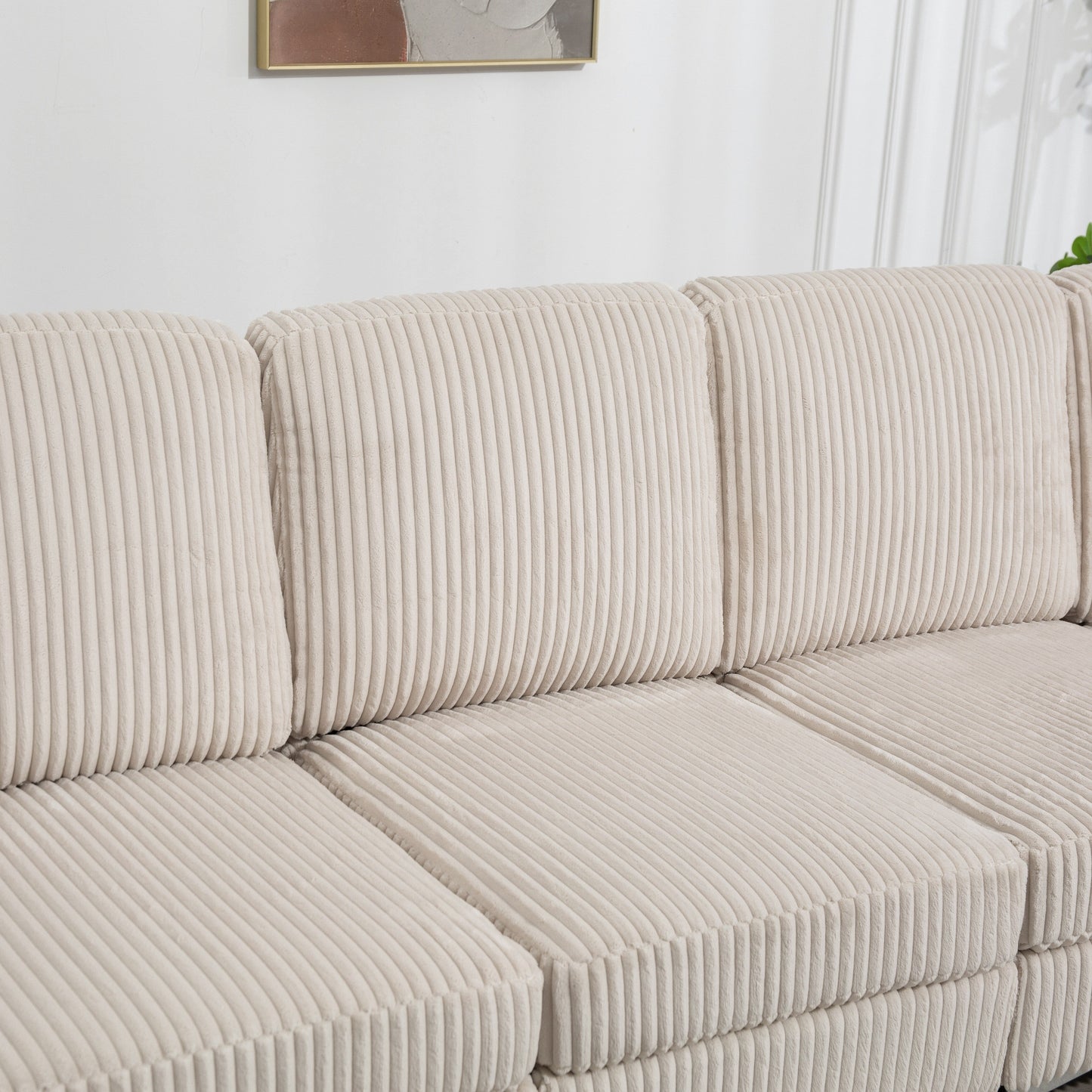 Divano componibile modulare in velluto a coste, divano trasformabile a 6 posti con porte USB, pouf contenitore e portabicchieri per soggiorno