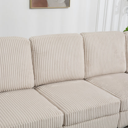 Divano componibile modulare in velluto a coste, divano trasformabile a 6 posti con porte USB, pouf contenitore e portabicchieri per soggiorno