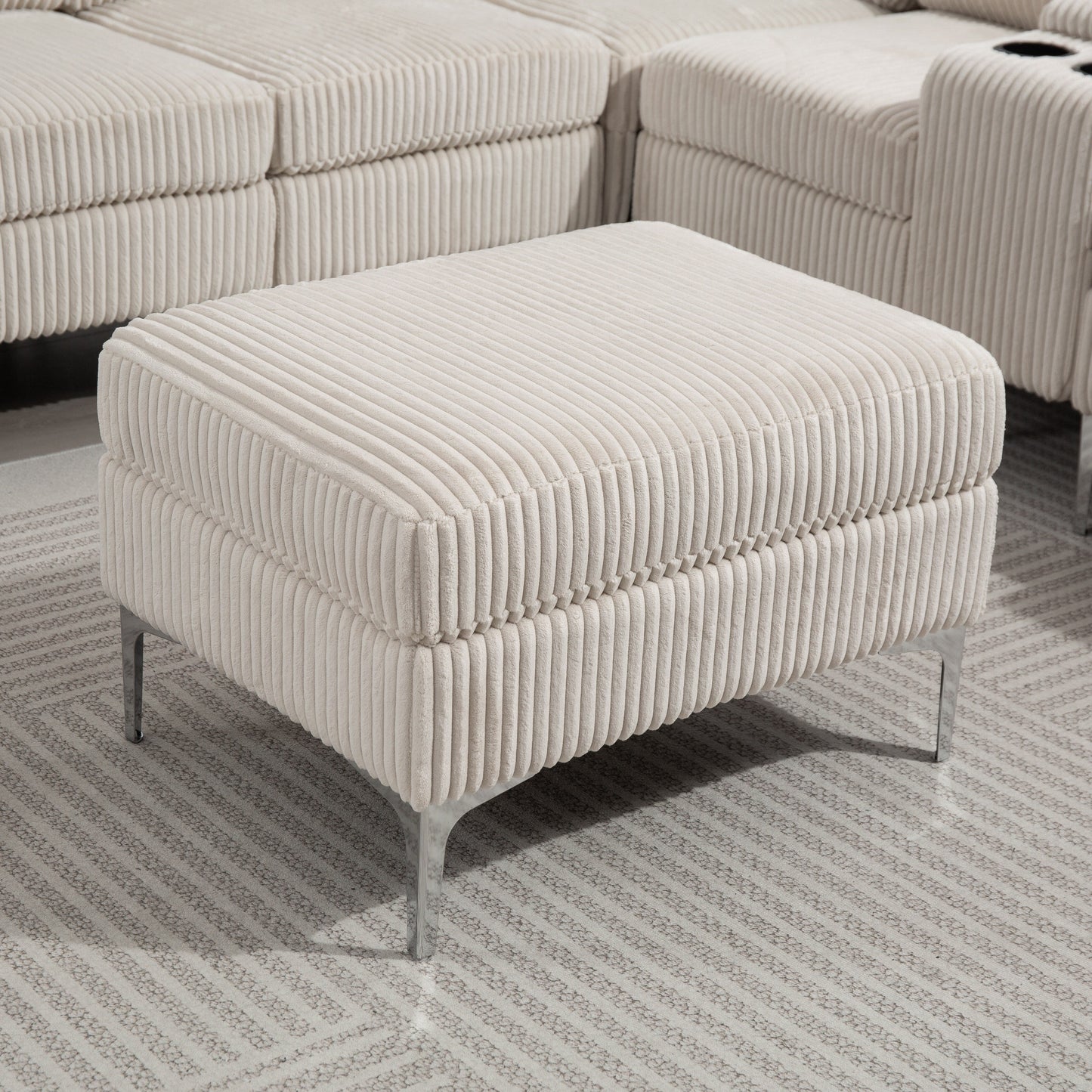 Divano componibile modulare in velluto a coste, divano trasformabile a 6 posti con porte USB, pouf contenitore e portabicchieri per soggiorno